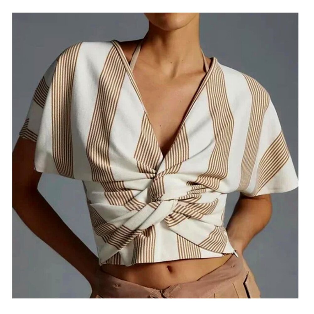 NWOT Anthropologie Bishop + Young Striped Twist-Front Deep V-Neck Top, Size: M